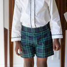 Boys holiday short set in Newbury Tartan with white poplin top and tartan trim, festive Christmas outfit for boys with coordinating sibling options