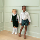 Henry Duvall boys Jon Jon in Grafton Green Velvet with Newbury Tartan trim and gold signature buttons, classic toddler holiday outfit