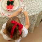 Red velvet holiday hair bow for girls with alligator clip, classic Winn & William accessory made in the USA, timeless Christmas bow to coordinate with Henry Duvall tartan and velvet holiday outfits