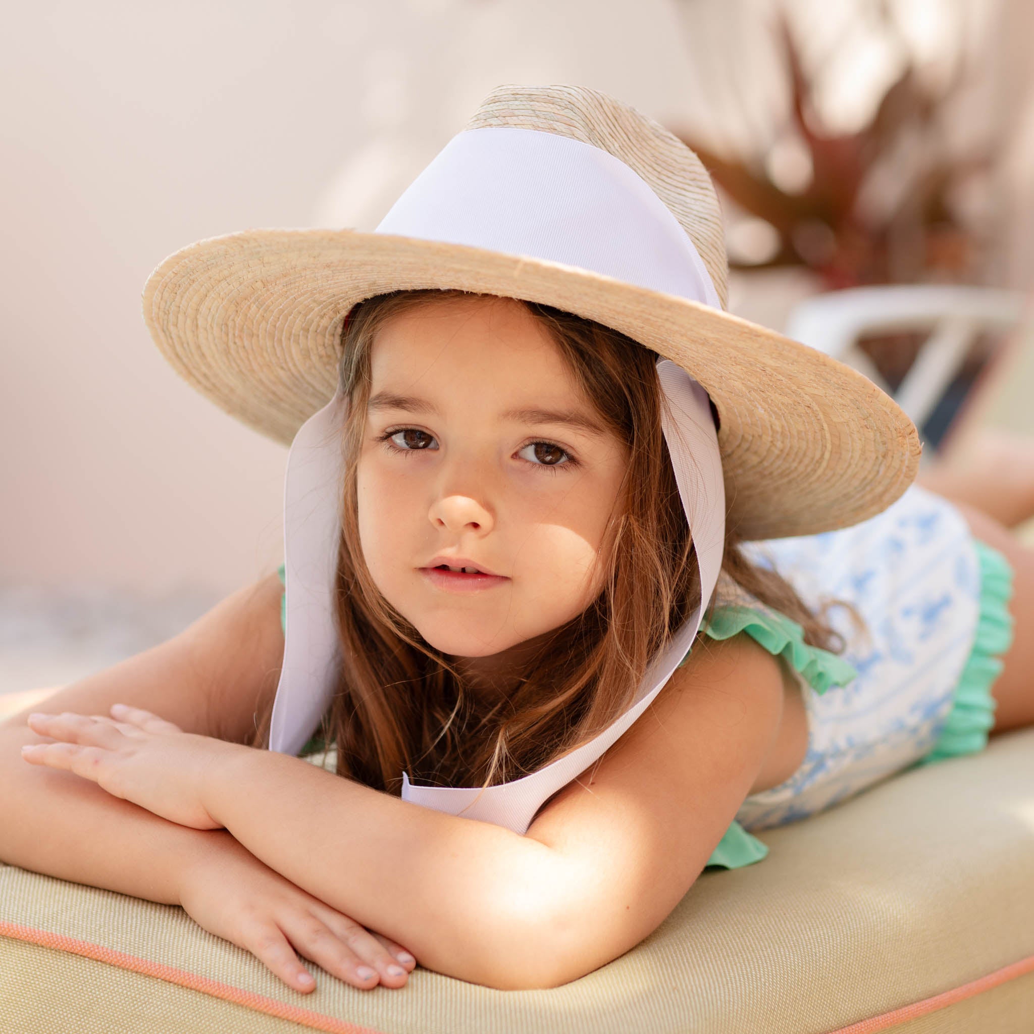 Zinnia Sun Hat for Little Girls (Age 4-10) - Long Pastel Pink Grosgrain Ribbon - HENRY DUVALL