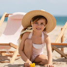 Zinnia Sun Hat for Little Girls (Age 4-10) - Long Pastel Pink Grosgrain Ribbon - HENRY DUVALL