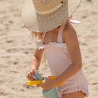 Zinnia Sun Hat for Little Girls (Age 4-10) - Long Pastel Pink Grosgrain Ribbon - HENRY DUVALL