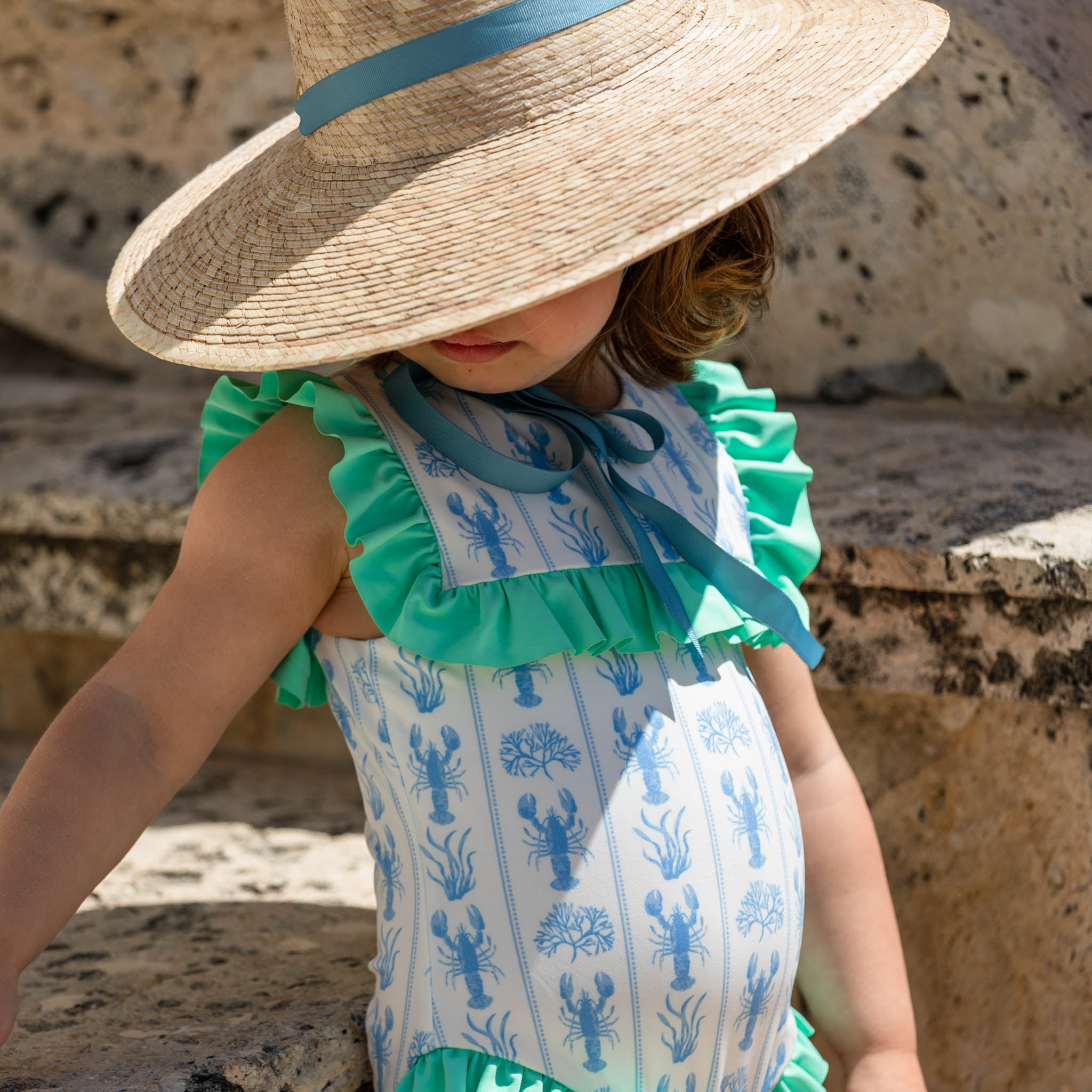 Palmetto Little Girl’s Hat - Long & Thin French Blue Grosgrain Ribbon - HENRY DUVALL