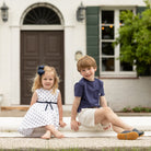 Betsy Dress in Narragansett Navy Polka Dots - Henry Duvall
