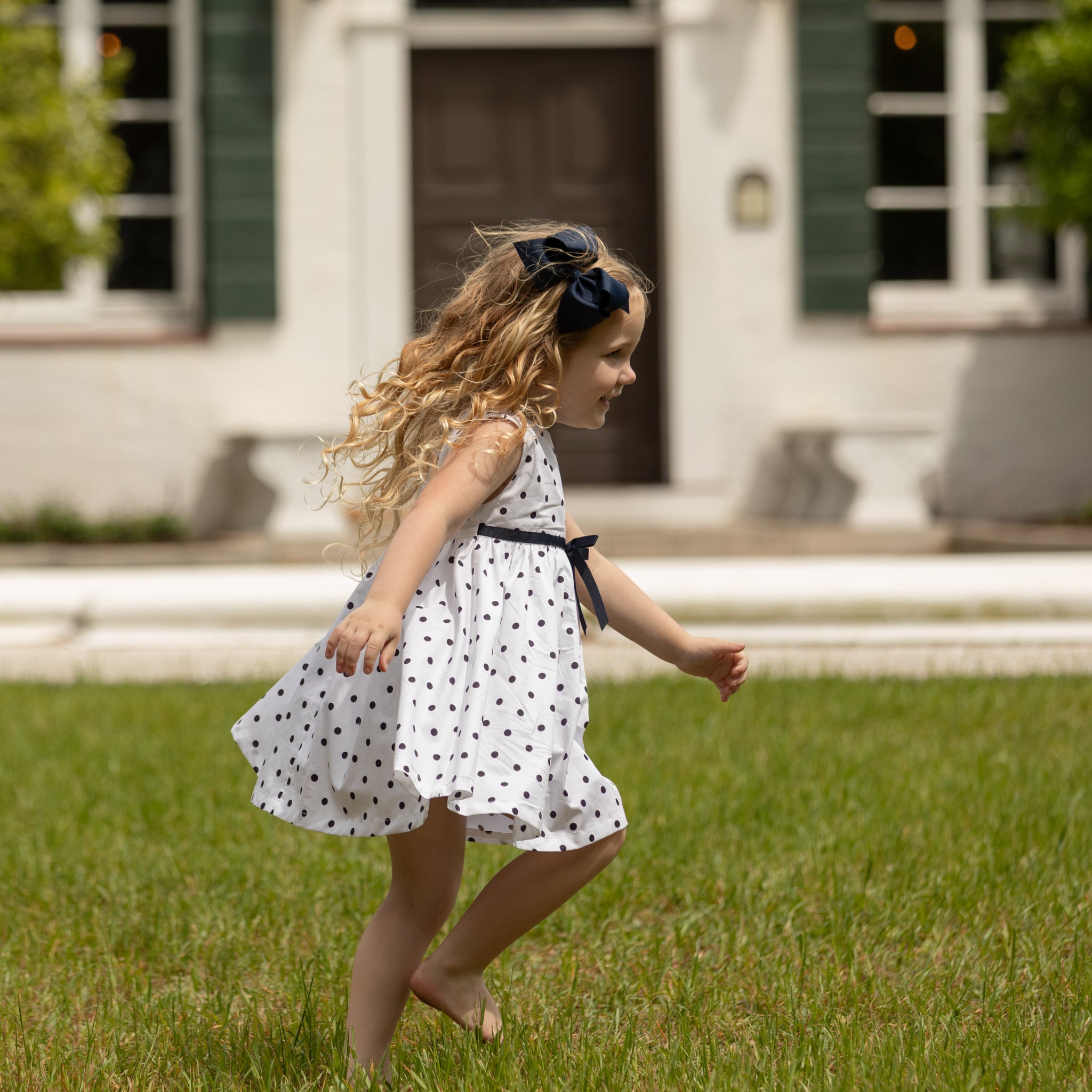 Betsy Dress in Narragansett Navy Polka Dots - Henry Duvall