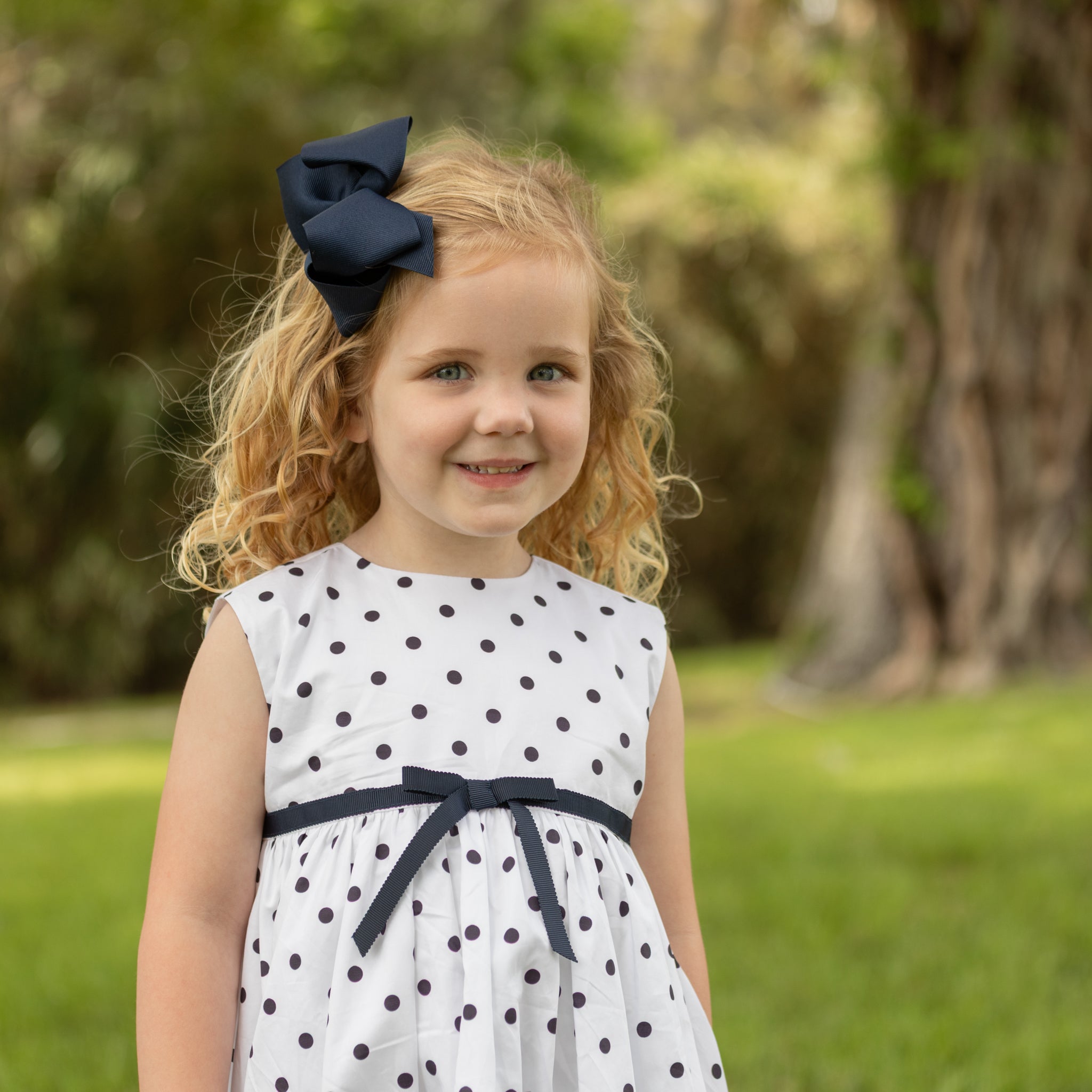 Betsy Dress in Narragansett Navy Polka Dots - Henry Duvall