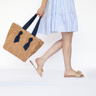 Ivy Ruffle Flat Mule In Beige Raffia - Henry Duvall