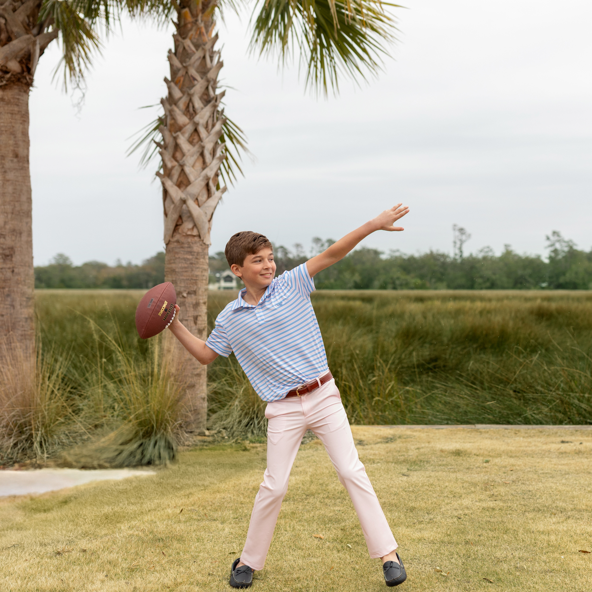 Match Point Polo in Brighton Blue & Pink Stripe - Henry Duvall