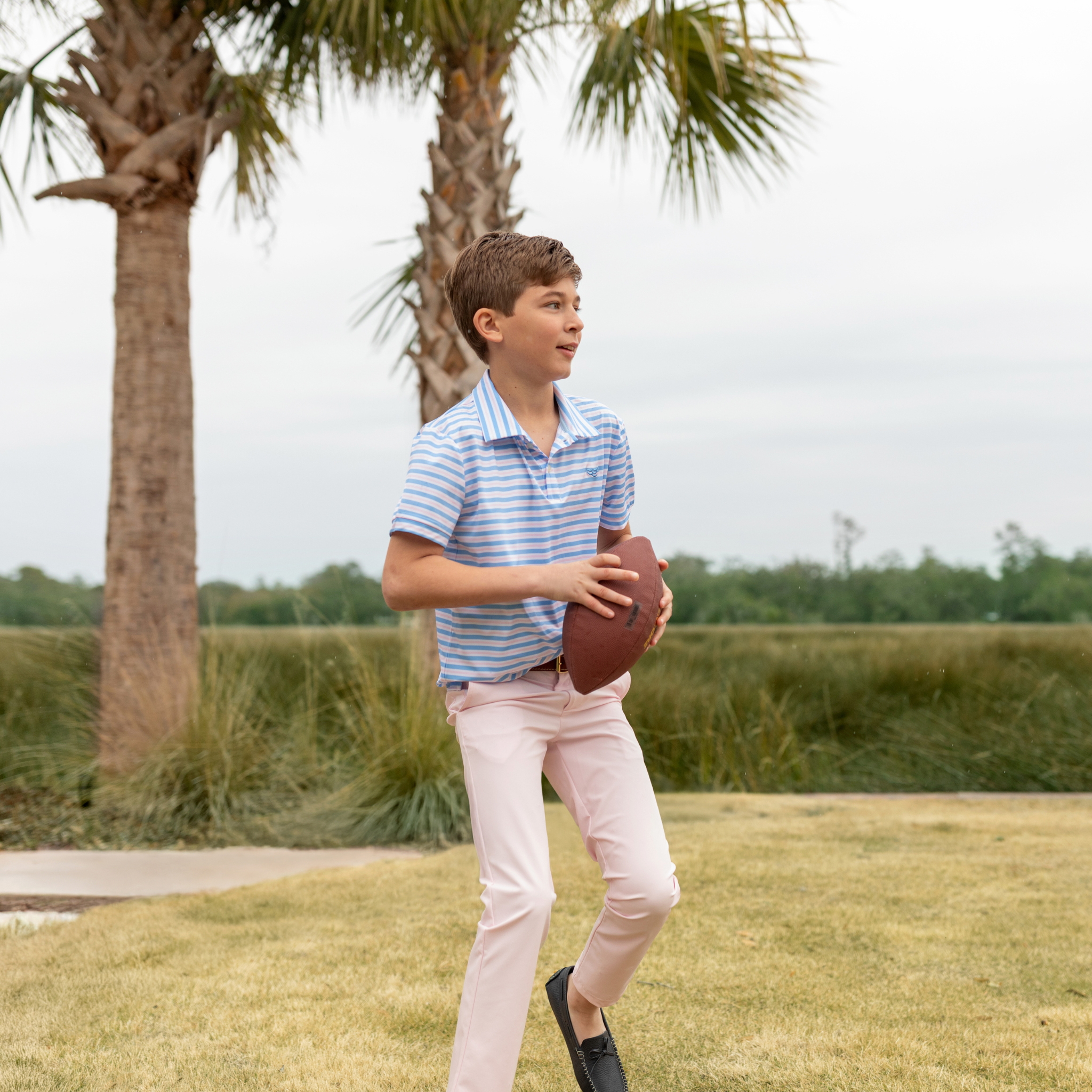 Match Point Polo in Brighton Blue & Pink Stripe - Henry Duvall