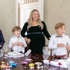Classic women’s holiday dress in Grafton Green Velvet with tartan bow, elegant Christmas outfit to coordinate with children, Henry Duvall womenswear