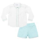 Henry Duvall Sullivan Shorts Set for boys in mint piqué, a classic two-piece outfit featuring a button-down shirt with rounded collar and tailored shorts.