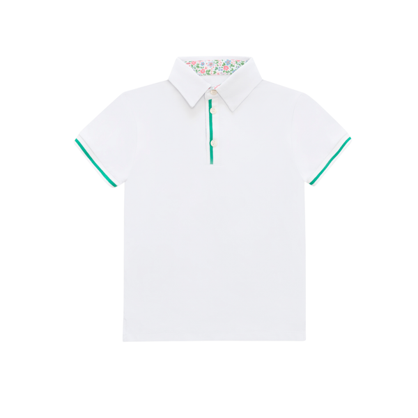 Henley Polo in Classic White with Midspring Floral Trim – Henry Duvall