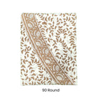 Woodland Leaves Thanksgiving tablecloth in warm golden leaf block print on ivory cotton, handcrafted by Flying Sheep Country, perfect for fall and holiday entertaining.