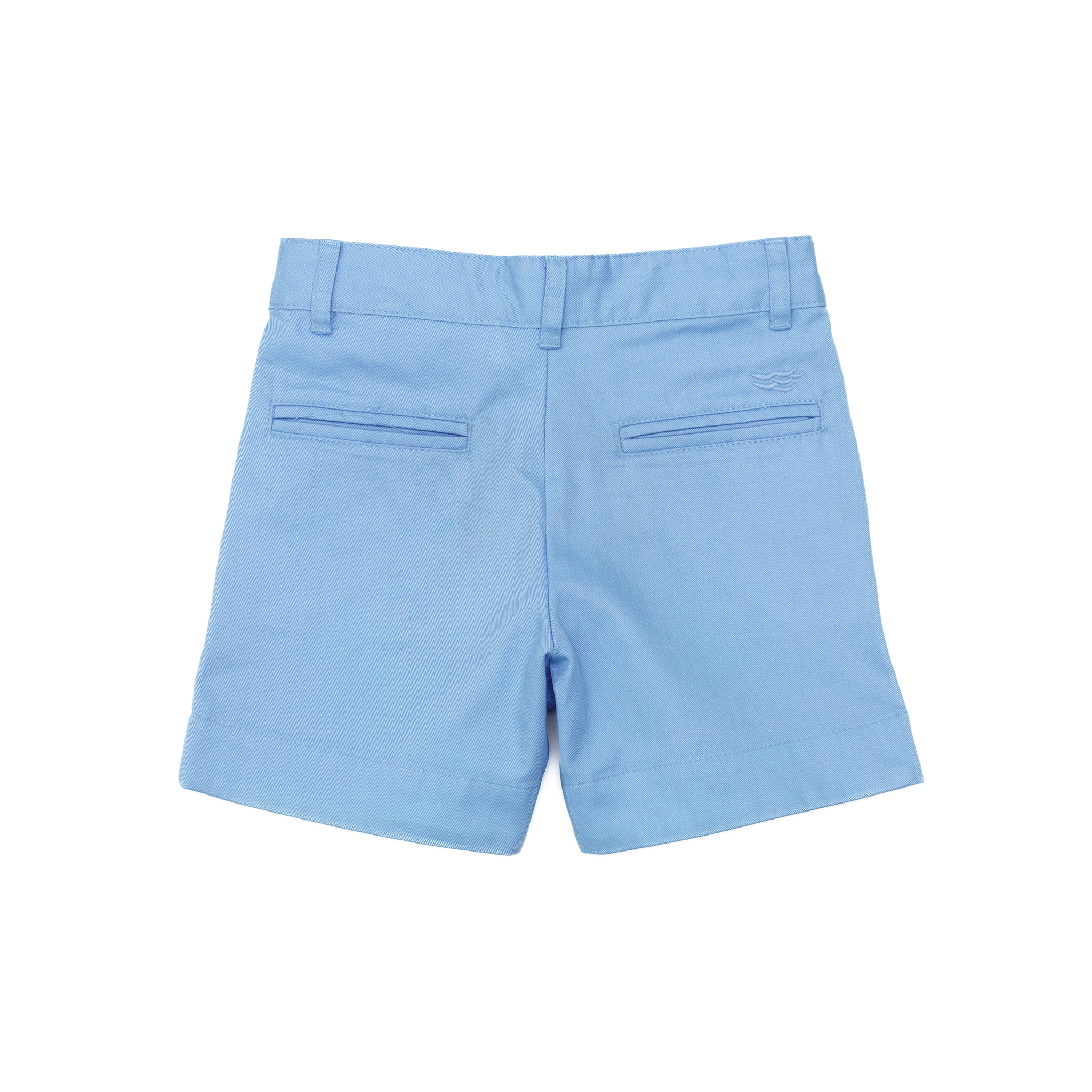 Henry Duvall boys Wyatt Shorts in East Beach Blue cotton featuring reversible striped cuffs, a timeless and versatile preppy boys short