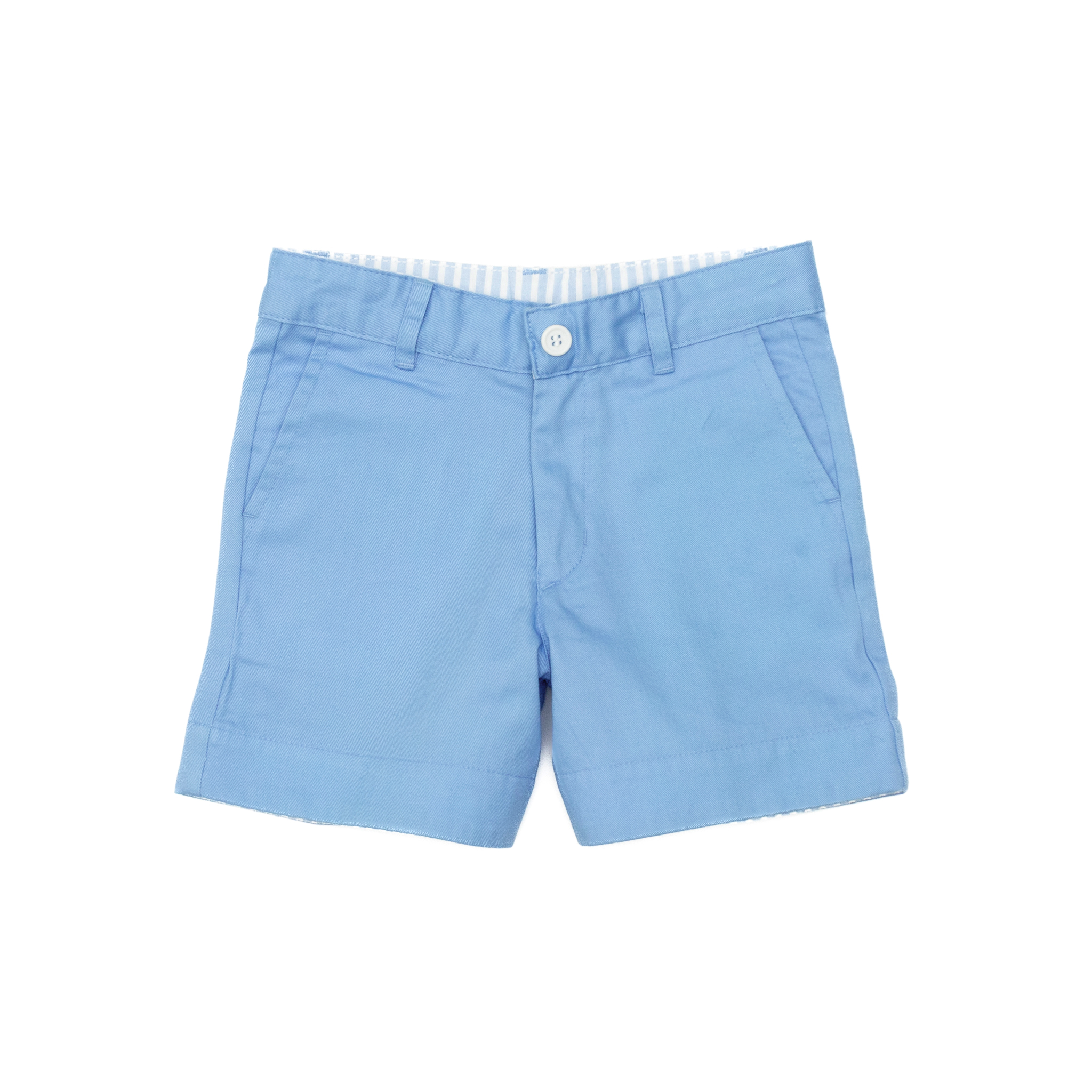 Henry Duvall boys Wyatt Shorts in East Beach Blue cotton featuring reversible striped cuffs, a timeless and versatile preppy boys short