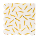 Pattern of yellow pencils with pink erasers on a white background
