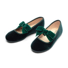 Andie Emerald velvet Mary Jane in emerald green with velvet bow, pair angled