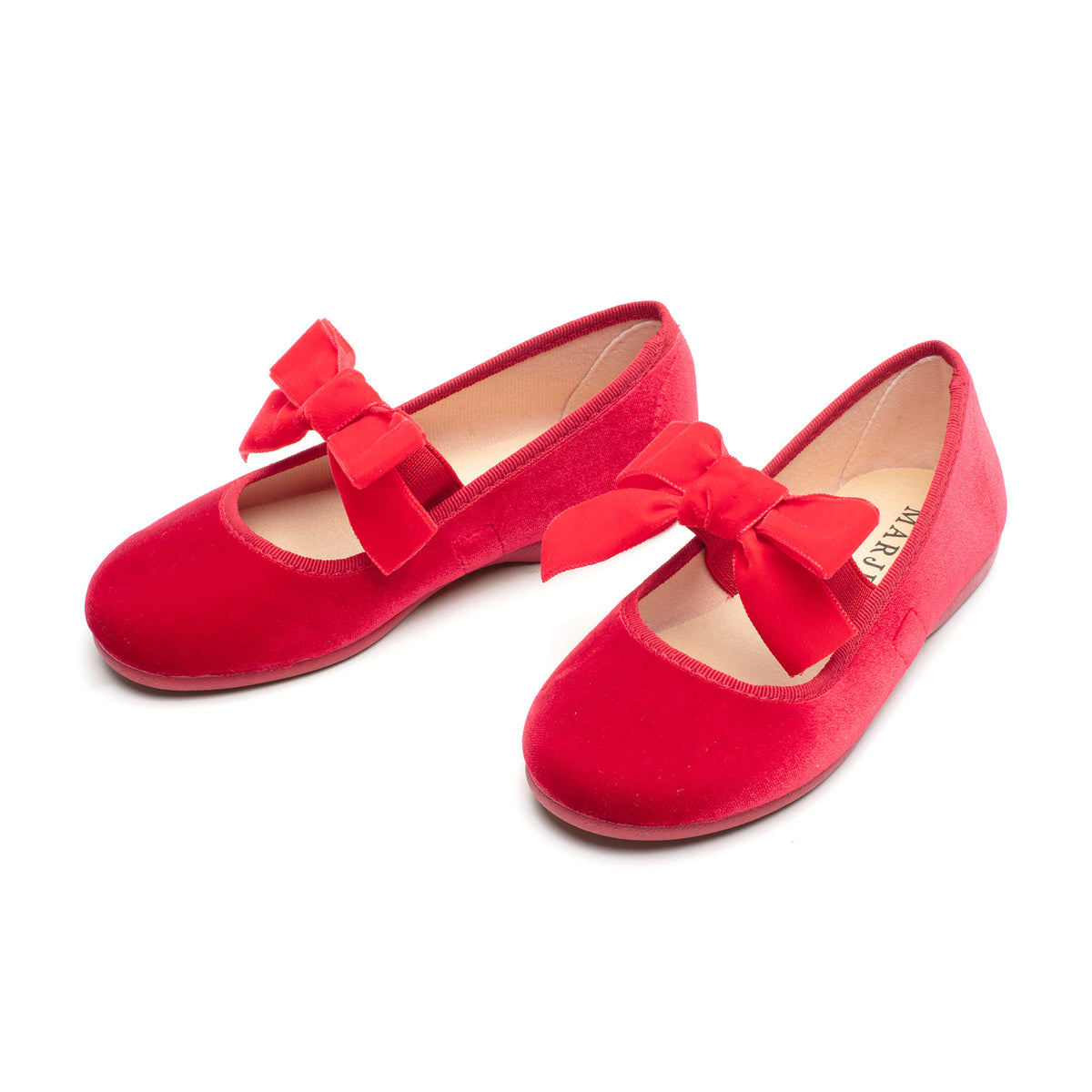 Andie Red velvet Mary Jane in red with velvet bow, pair angled