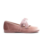 Andie Rose velvet Mary Jane in rose pink with velvet bow, side view