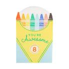 Card shaped like a crayon box with colorful crayons and 'You're Awesome' text on a white background