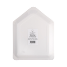 Hexagonal white paper plate with a brand label on a white background