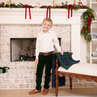 Boys’ Bradford Trousers in rich Grafton Green Velvet with a classic tailored fit, belt loops, front and back pockets, and embroidered Henry Duvall logo at the back.