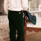 Boys’ Bradford Trousers in rich Grafton Green Velvet with a classic tailored fit, belt loops, front and back pockets, and embroidered Henry Duvall logo at the back.