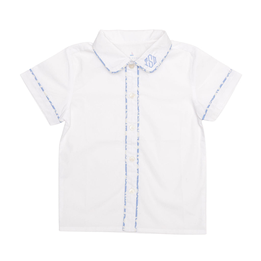 Brendan Button Up in White with Cambridge Cottontail Trim - Henry Duvall