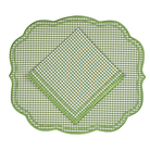 Green checkered placemat and napkin on a white background