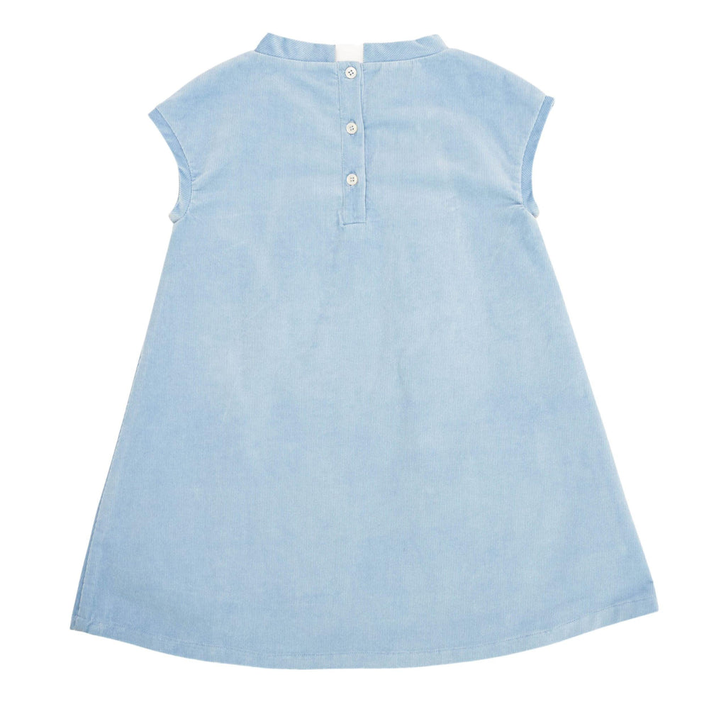 Isabel Dress in Bay Tree Blue Corduroy with Palmetto Plaid Buttons - Henry Duvall