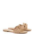 Ivy Ruffle Flat Mule In Beige Raffia - Henry Duvall