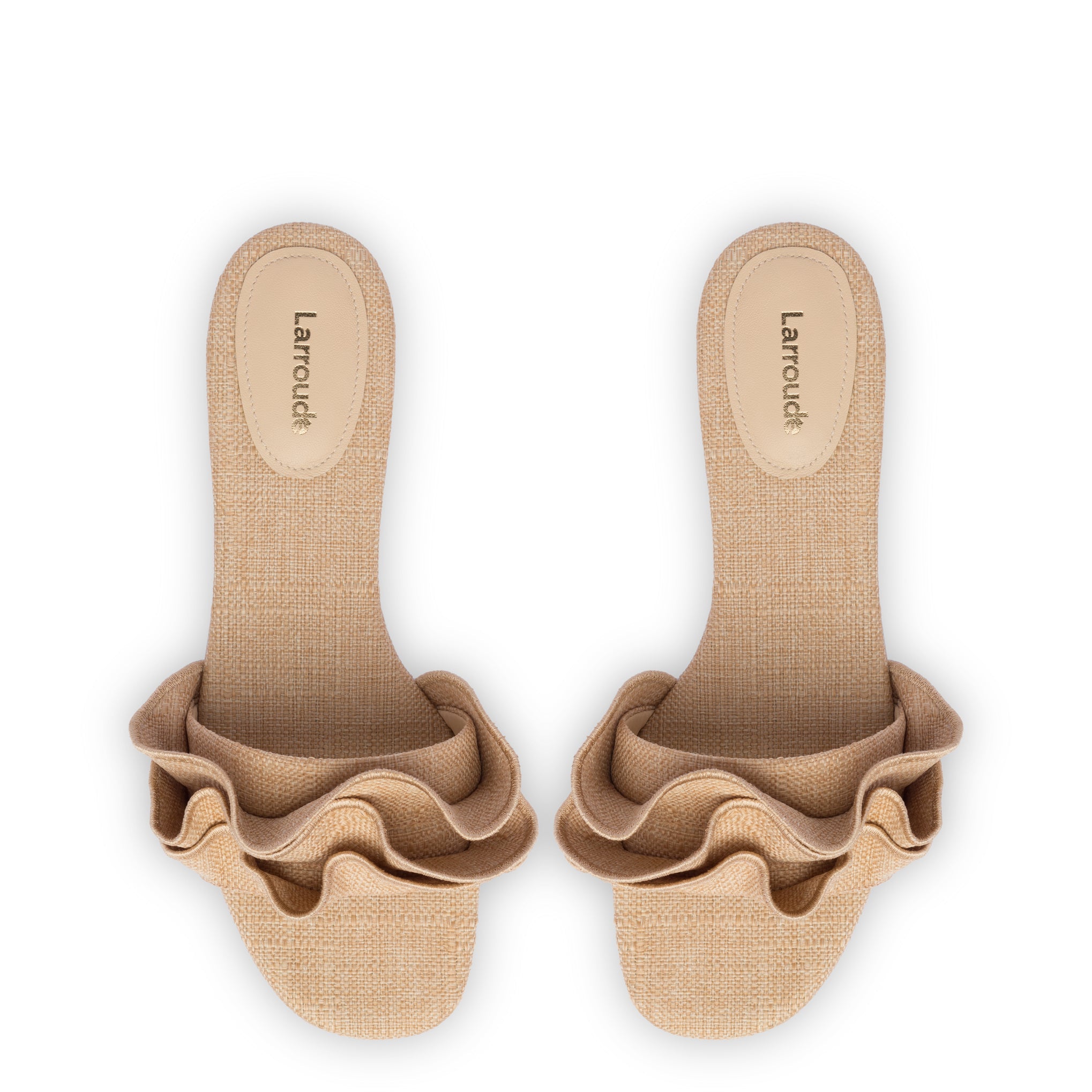 Ivy Ruffle Flat Mule In Beige Raffia - Henry Duvall