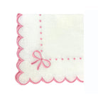 100% Linen - Studio Collection: Juliet Bows Napkins in White/Pink, Set of 4 - Henry Duvall