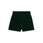 Sullivan Shorts Set for boys in Grafton Green Velvet, featuring a white long-sleeve Peter Pan collar shirt with green piping and coordinating green velvet shorts.