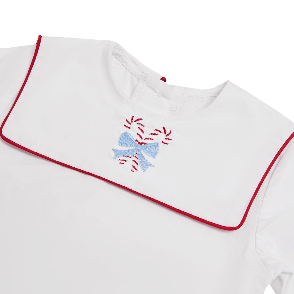 Long Sleeve Barrett Bib Shirt in White with Oxford Red Trim - Henry Duvall